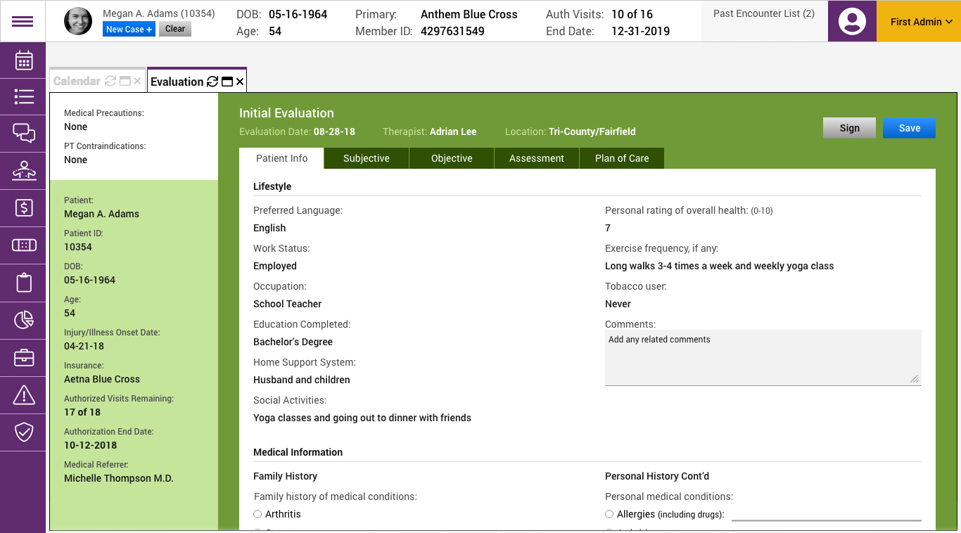 Patient Evaluation Screen